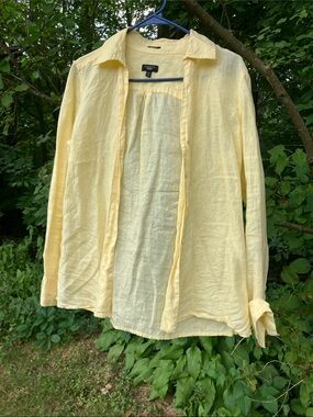 Talbots Pale Yellow Linen Button-Down Shirt
